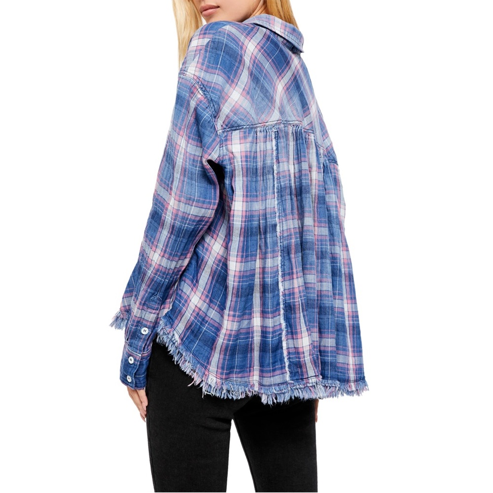 FREE PEOPLE SEEKING STARLIGHT PLAID FLANNEL SHIRT SIZE MEDIUM - Picture 11 of 11